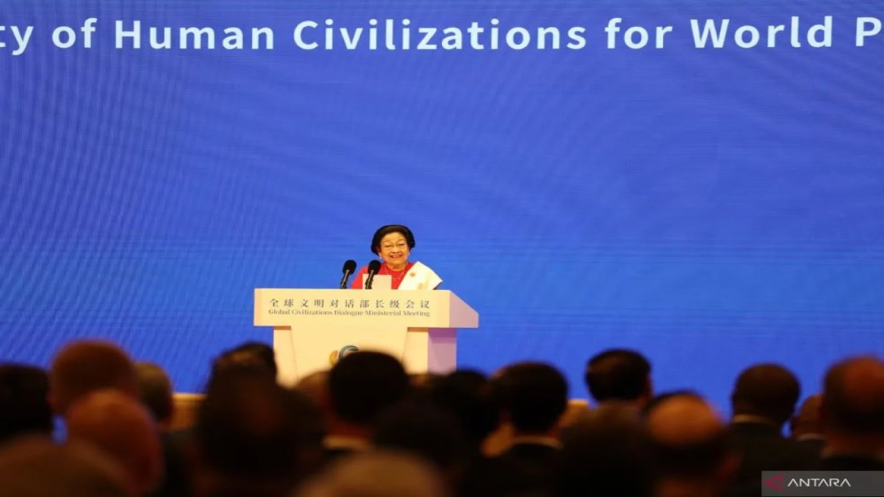 Presiden ke-5 Republik Indonesia Megawati Soekarnoputri menjadi pembicara pertama pada Dialog Peradaban Global yang digelar di Wisma Tamu Negara Diaoyutai, Beijing, China, Kamis (10/7/2025). ANTARA/HO-dok pribadi