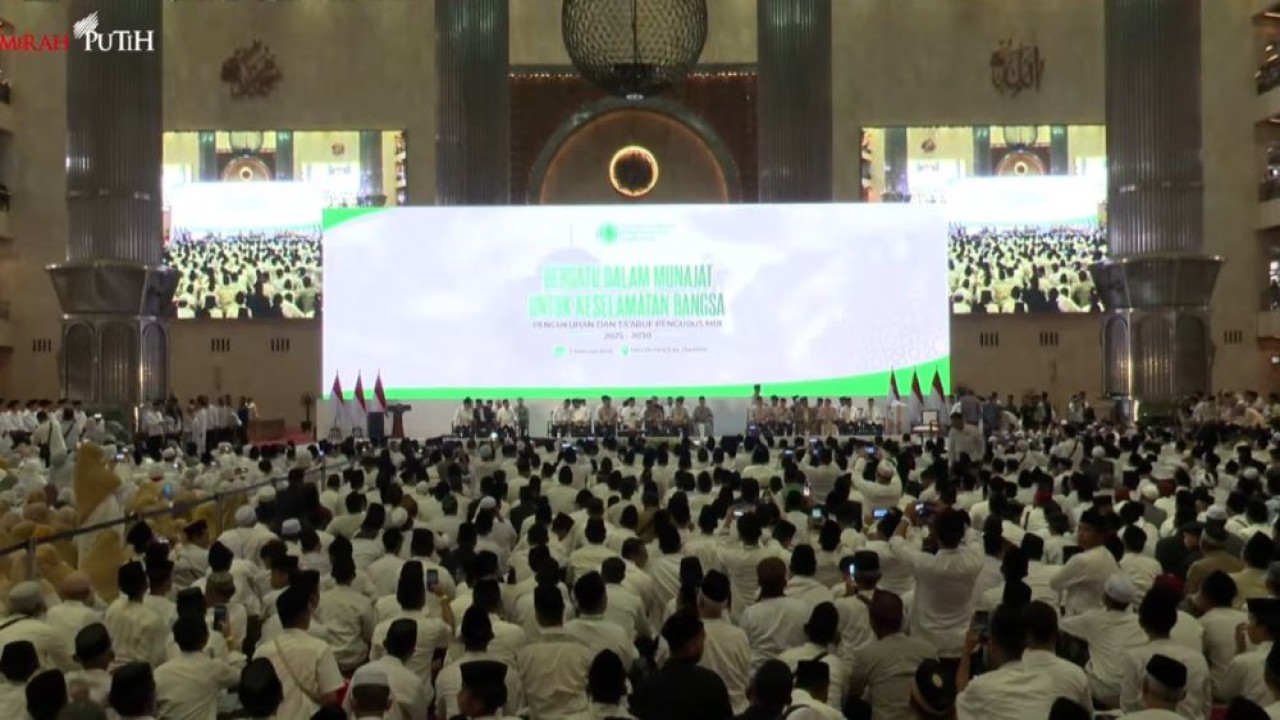 Majelis Ulama Indonesia (MUI) menetapkan susunan dan personalia MUI periode 2025-2030 di Masjid Istiqlal, Jakarta pada, Sabtu 7 Februari 2026. (Foto: Tangkapan layar YouTube Sekretariat Presiden)