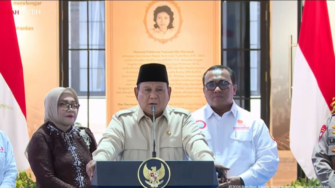 Presiden Prabowo Subianto meresmikan Museum Marsinah dan Rumah Singgah, di Kabupaten Nganjuk, Jawa Timur, Sabtu, 16 Mei 2026. (Foto: Tangkapan layar YouTube Setpres))