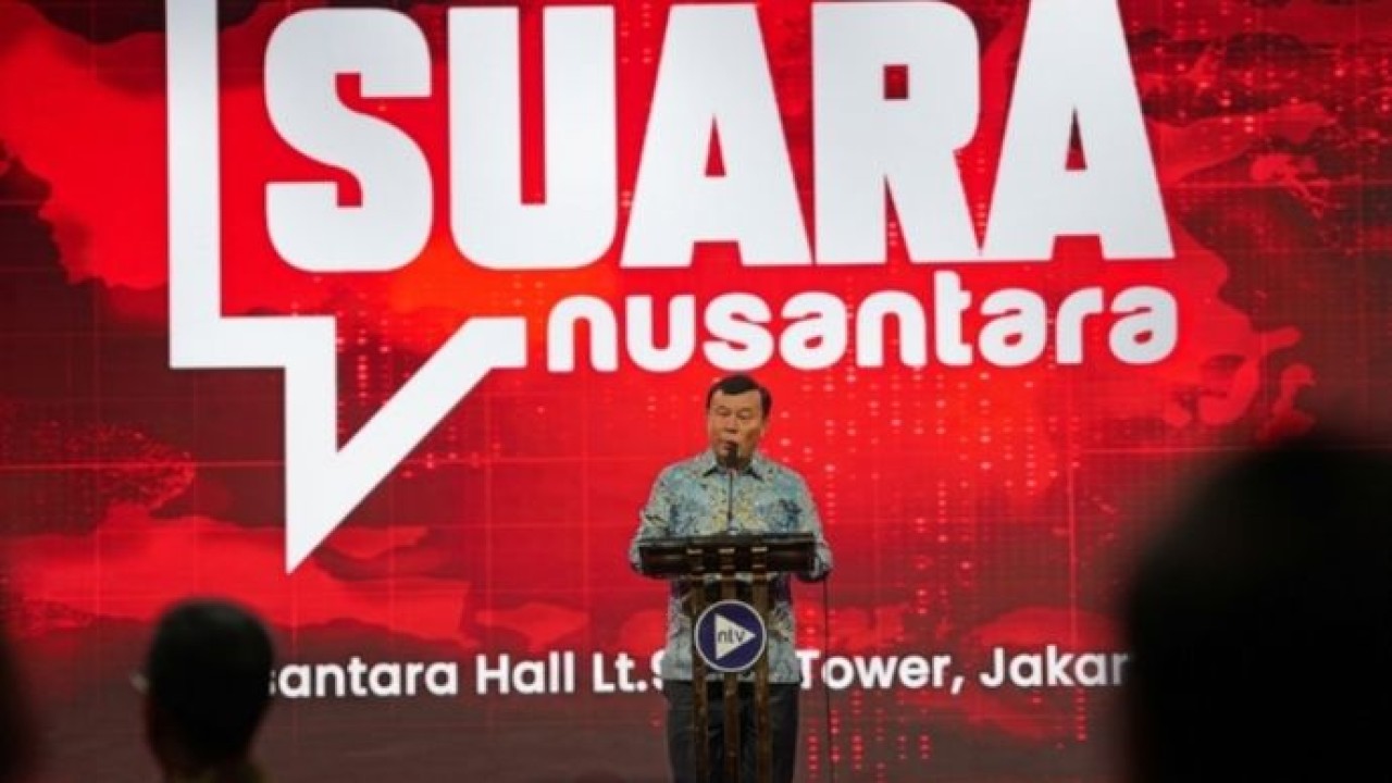 Presiden Komisaris NT Corp Nurdin Tampubolon memberikan sambutan pada peluncuran program mega talkshow Suara Nusantara. (NTVNews)